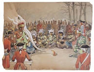 Conceptual Art From the 1940 Film Northwest Passage -- Showing a Native American Tribe Meeting With the British Army